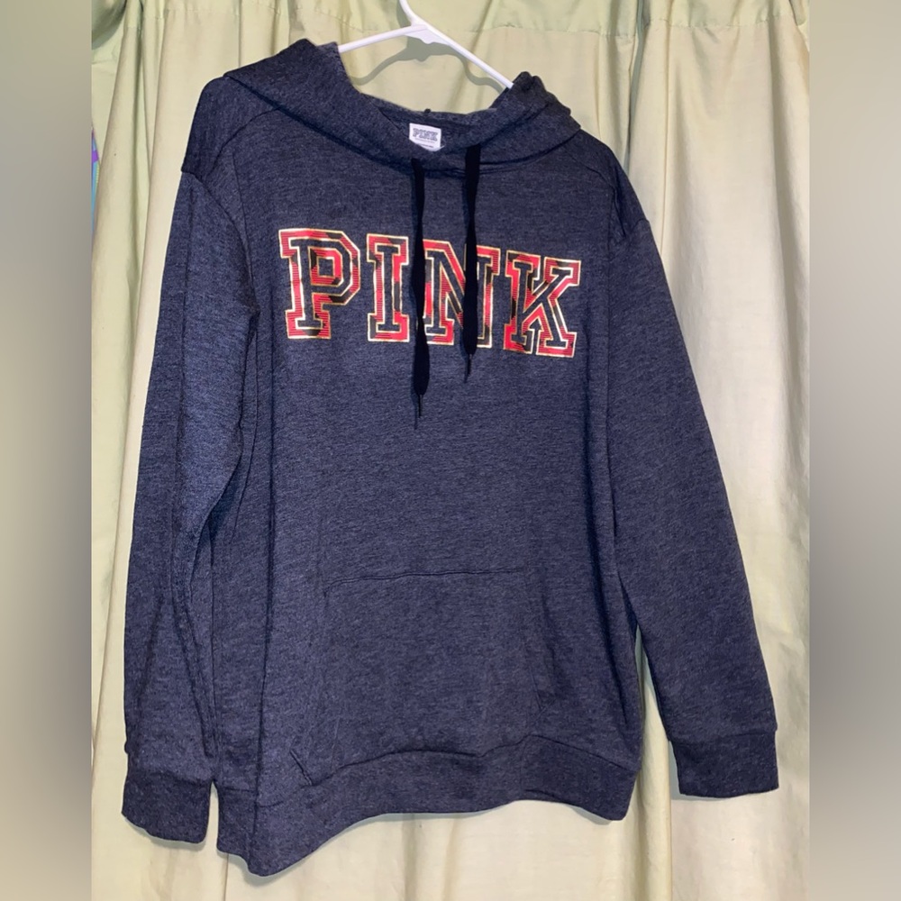 Victoria's Secret Women's Grey and Red Sweatshirt PINK Small